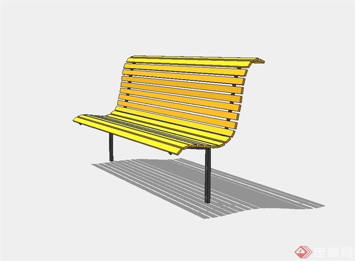 某公园黄色无扶手长条靠椅设计su模型(2)
