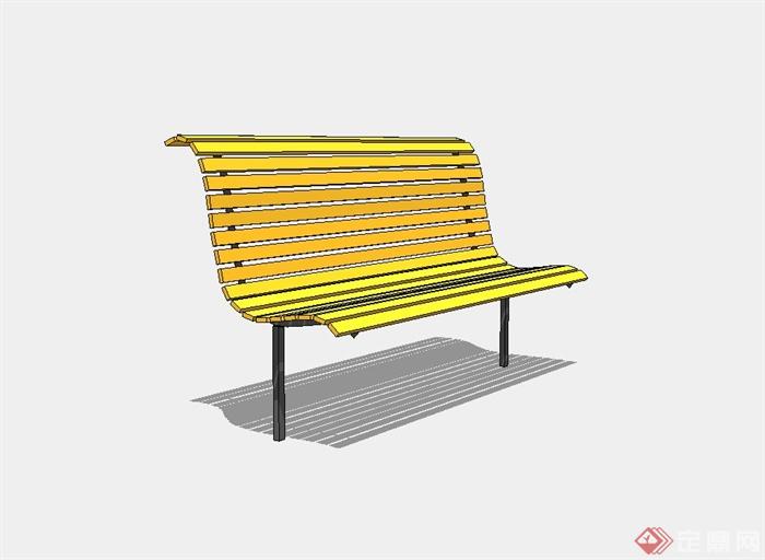 某公园黄色无扶手长条靠椅设计su模型(1)