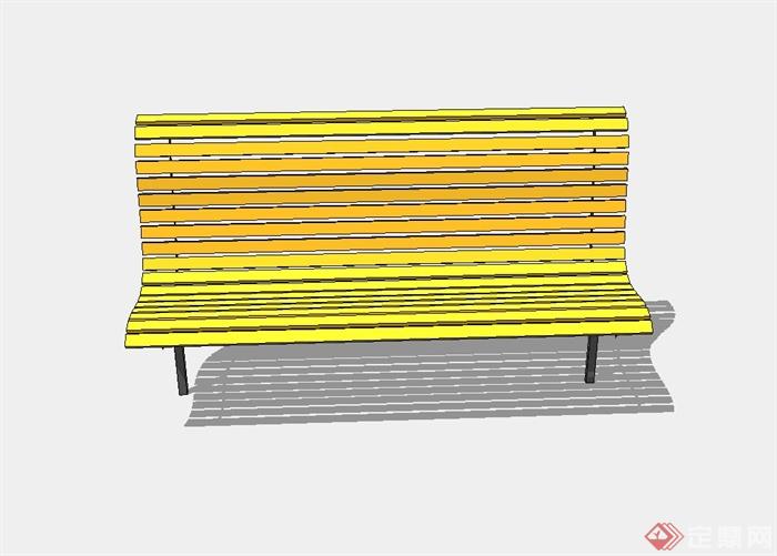 某公园黄色无扶手长条靠椅设计su模型(3)