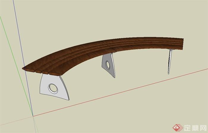 半圆形长条坐凳设计su模型(1)