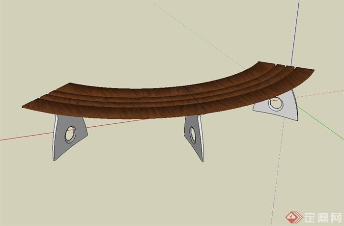 半圆形长条坐凳设计su模型(3)