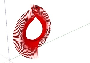 现代红色放射形抽象雕塑SU(草图大师)模型