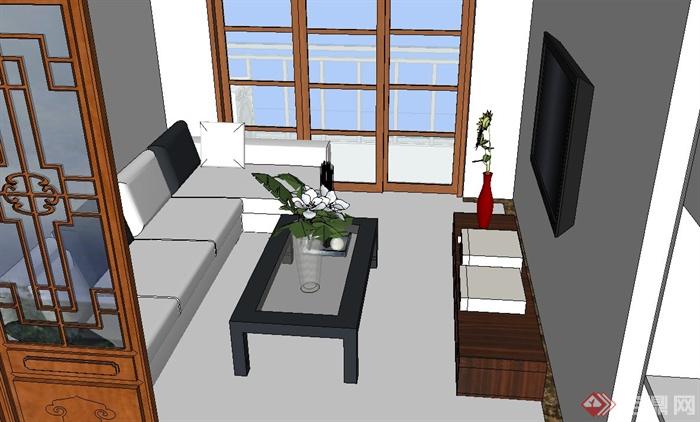 三室两厅住宅空间设计SU模型(3)