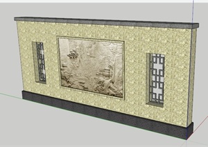 某古典中式浮雕石材景墙SU(草图大师)模型