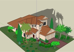 罗马风格别墅建筑设计SU(草图大师)模型