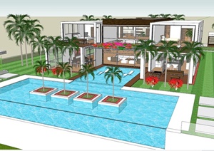 私家自带游泳池别墅建筑设计SketchUp模型