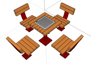 木质四人象棋桌椅设计SU(草图大师)模型