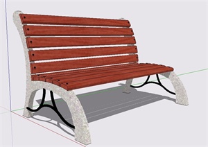 室外H形木质椅子设计SU(草图大师)模型