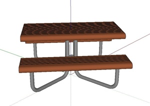 木质长方形连体桌椅设计SU(草图大师)模型