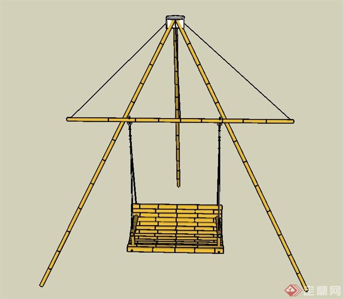室外竹制摇椅设计SU模型(1)