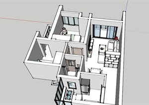 某小户型两居室室内设计SU(草图大师)模型
