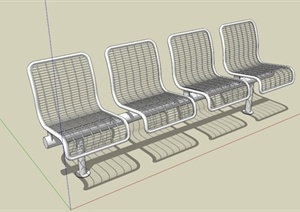 四连座简约铁质户外椅子SU(草图大师)模型