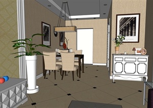 某现代小户型一室一厅室内装饰设计SU(草图大师)模型