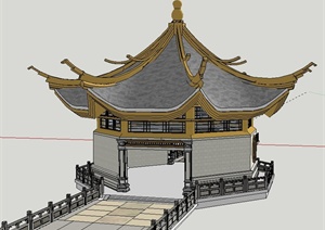 八角亭和平桥组合设计SU(草图大师)模型