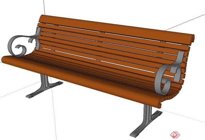 户外木质钢架结构座椅设计SU模型(1)