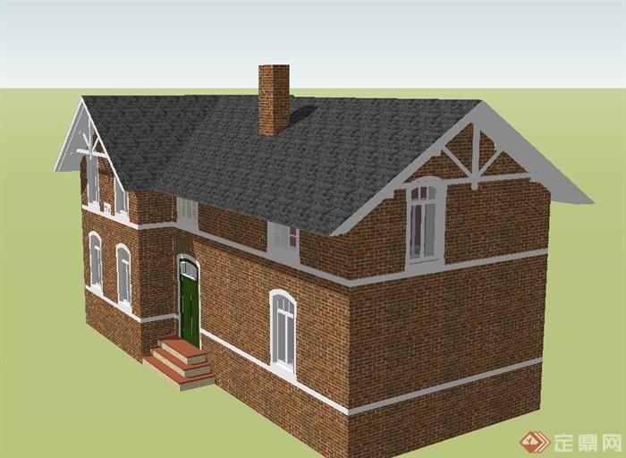 英式两层小别墅建筑设计SketchUp模型(2)