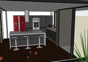 现代某住宅空间厨房装修设计SU(草图大师)模型