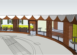某弧形快餐店建筑设计SU(草图大师)模型