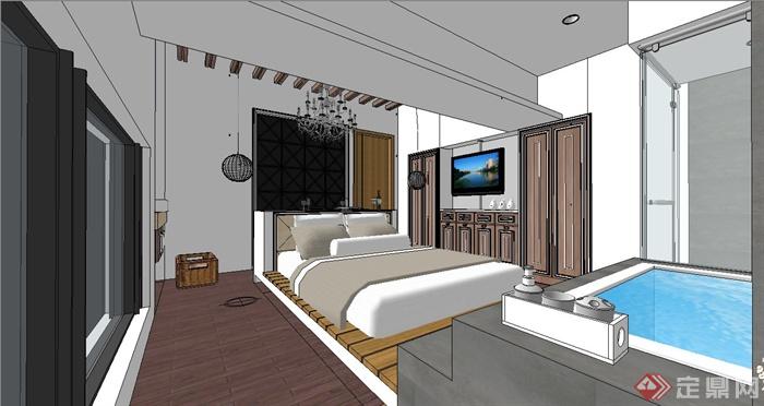 现代某旅馆单人房室内装修设计SU模型(4)