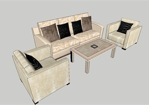 现代风格住宅室内客厅沙发座椅设计SU(草图大师)模型