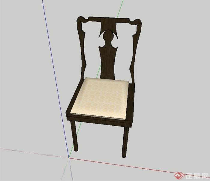 现代中式木制餐厅座椅设计su模型(3)