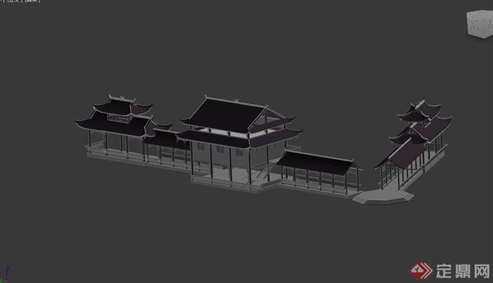 古典中式长廊亭设计3d模型(3)