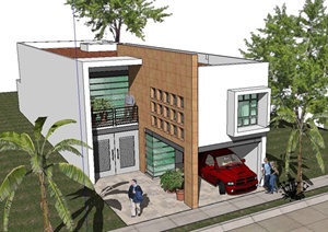 某两层自建条形住宅建筑设计SU(草图大师)模型