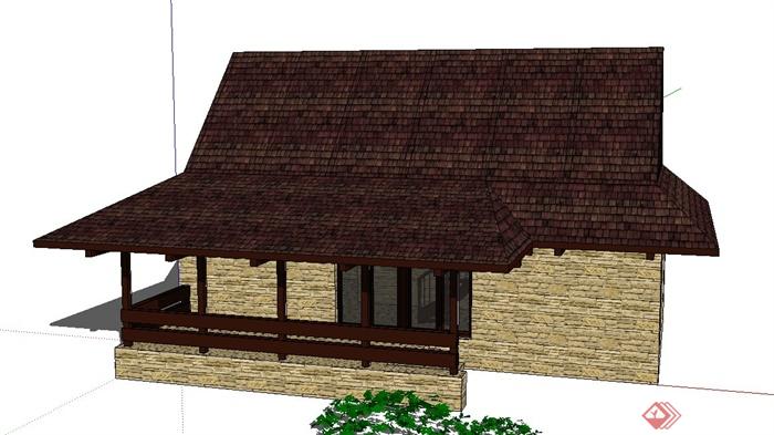 东南亚风格单层住宅建筑设计SketchUp模型(1)
