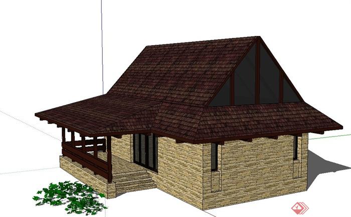 东南亚风格单层住宅建筑设计SketchUp模型(2)