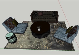 室内深色系沙发茶几组合设计SU(草图大师)模型