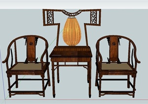 室内木质桌椅设计SU(草图大师)模型