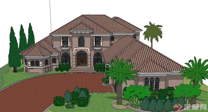 欧式两层别墅建筑设计SketchUp模型(1)