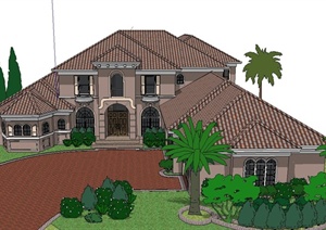 欧式两层别墅建筑设计SketchUp模型