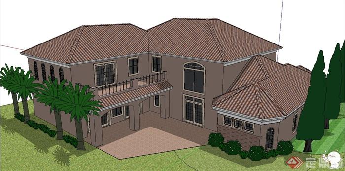 欧式两层别墅建筑设计SketchUp模型(2)