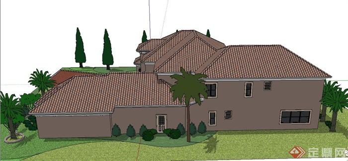 欧式两层别墅建筑设计SketchUp模型(4)