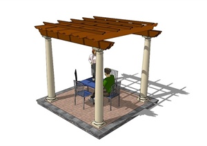 某木制廊架廊架柱设计SU(草图大师)模型