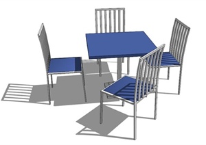 现代蓝色简约四人桌椅组合SU(草图大师)模型