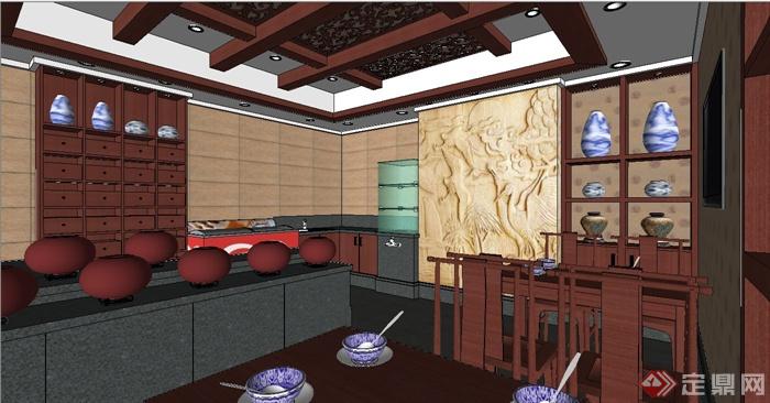 现代中式药汤馆室内装修设计su模型(4)