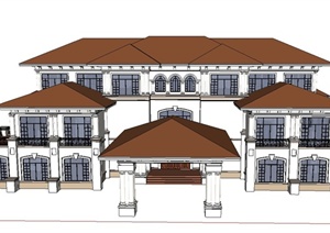 地中海风格三层别墅建筑设计SketchUp模型