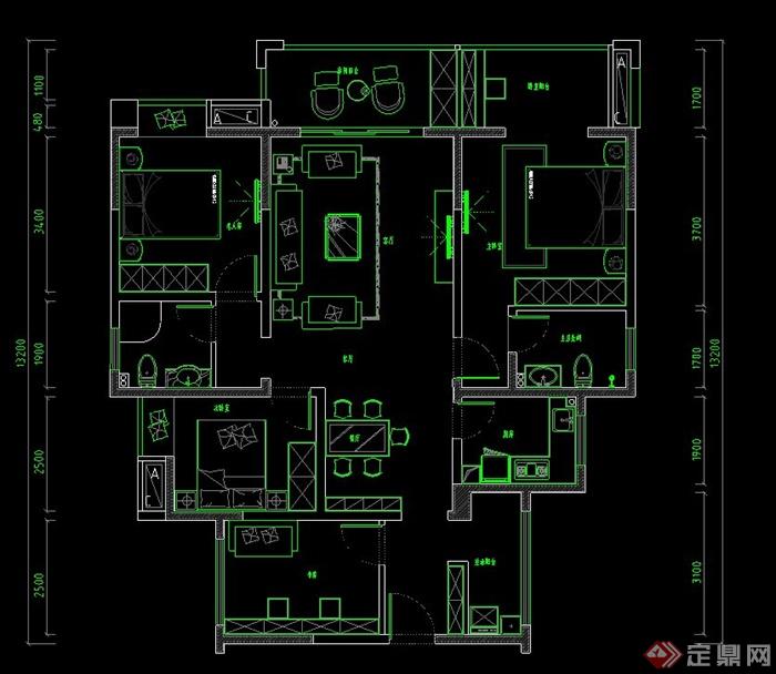 现代某住宅空间室内装修设计CAD施工图（效果图）(3)