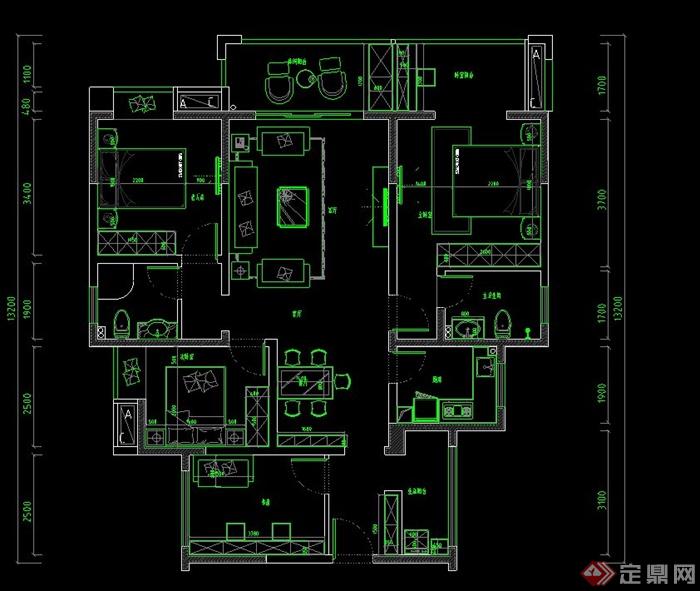 现代某住宅空间室内装修设计CAD施工图（效果图）(4)