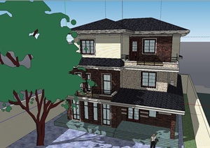 农村自建三层现代别墅建筑设计SketchUp模型