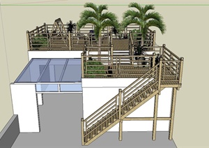 某单层住宅建筑屋顶花园规划设计SU(草图大师)模型
