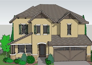 欧式风格两层自家别墅建筑设计SketchUp模型