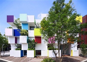 彩色多层幼儿园建筑设计JPG效果图