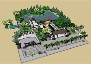 某古典中式小型休闲公园设计SU(草图大师)模型