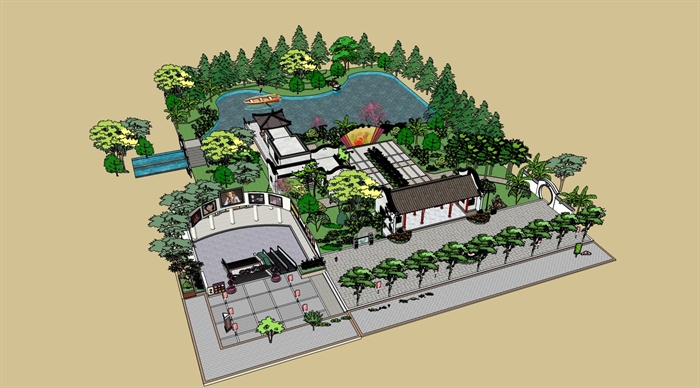 某古典中式小型休闲公园设计su模型