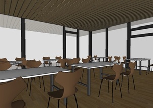湖边餐厅空间设计SU(草图大师)模型