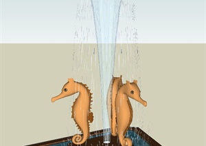 园林景观节点海马三角形喷泉水池设计SU(草图大师)模型