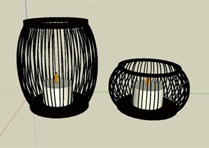 两个圆桶形灯笼设计SU(草图大师)模型